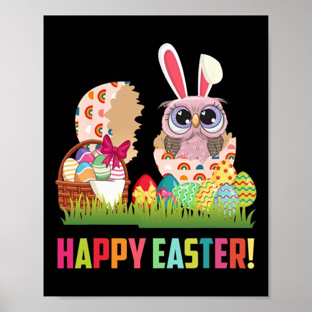 Happy Easter Cute Owl Wearing Bunny Ear Owl Lover  Poster (Front)