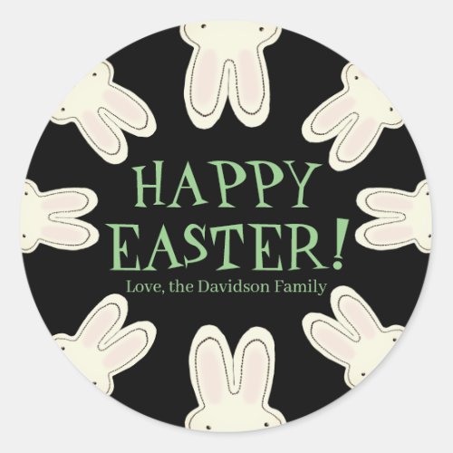 Happy Easter cute peeking bunnies out of hole fun Classic Round Sticker