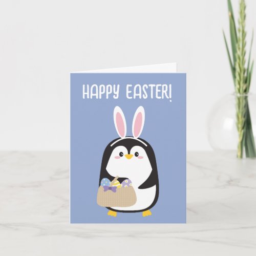 Happy Easter cute penguin with bunny ears Card