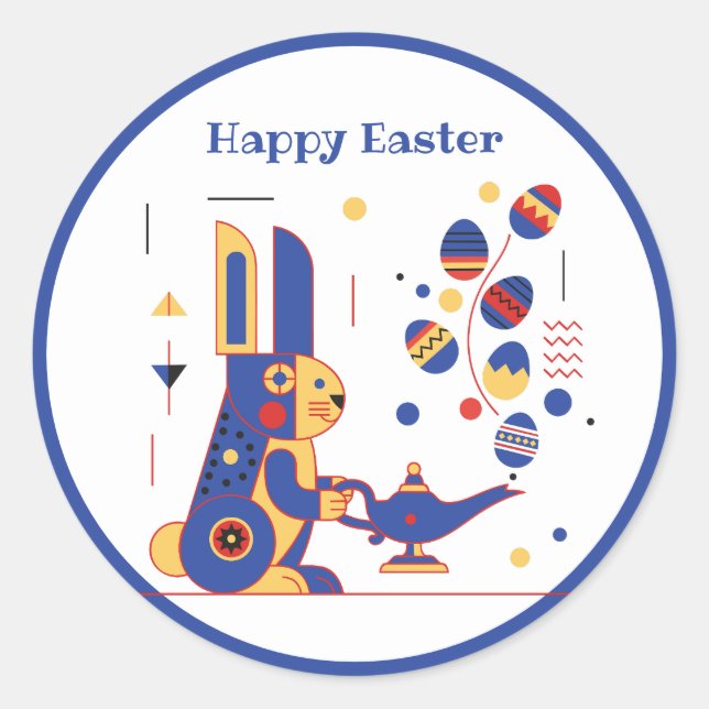 Happy Easter Cute Personalized Classic Round Sticker (Front)