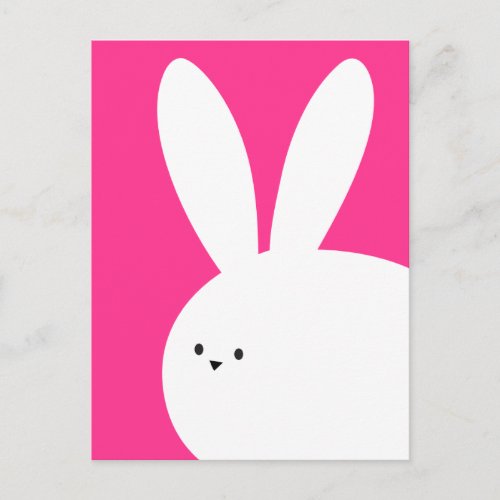 Happy Easter Cute Pink and White Bunny Rabbit Postcard