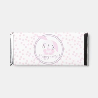 Happy Easter | Cute Pink Bunny & Polkadots Hershey Bar Favors