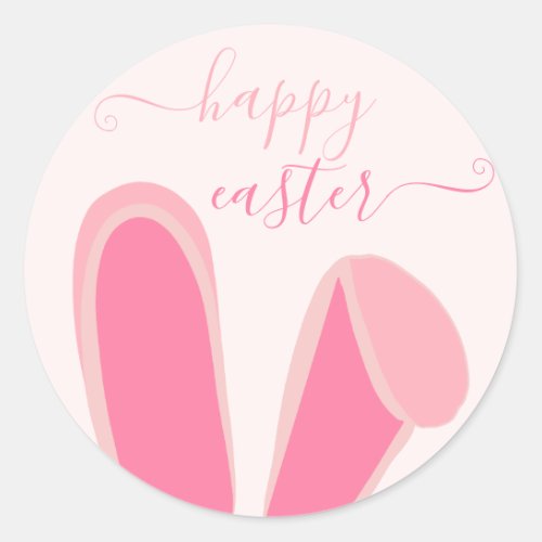 Happy easter cute pink bunny rabbit ears script classic round sticker
