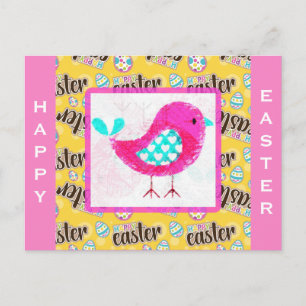 Happy Easter Cute Pink Chick Postcard