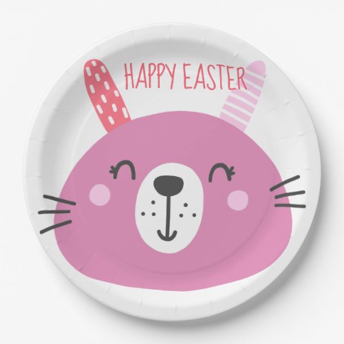 Happy Easter _ Cute Pink Easter Bunny Paper Plates