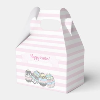 Happy Easter | Cute Pink Stripes & Easter Eggs Favor Box