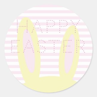 Happy Easter | Cute Pink & Yellow Bunny Ears Classic Round Sticker