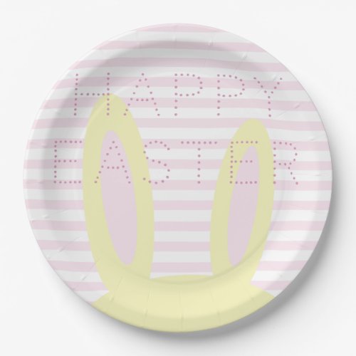 Happy Easter  Cute Pink  Yellow Bunny Ears Paper Plates