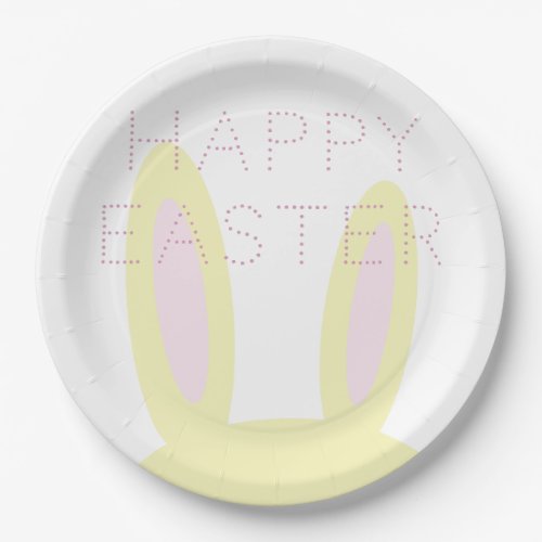 Happy Easter  Cute Pink  Yellow Bunny Ears Paper Plates