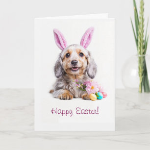 Happy Easter Cute Puppy Dog with Bunny Ears Holiday Card