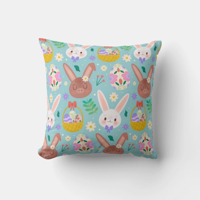 Happy Easter Cute Rabbits Throw Pillow (Front)
