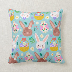 Happy Easter Cute Rabbits Throw Pillow