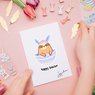 Happy Easter Cute Sloth Custom Name Sticker