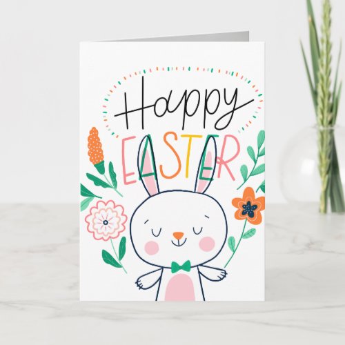 HAPPY EASTER  Cute Spring Bunny Doodles Holiday Card