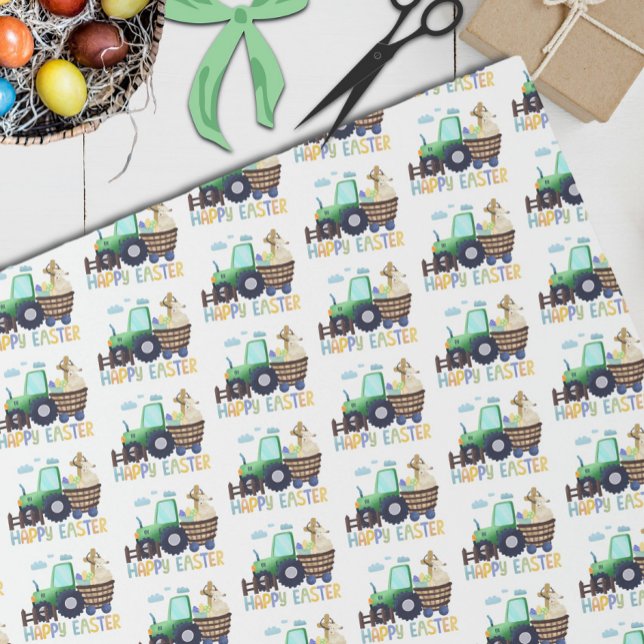 Happy Easter Cute Tractor Wrapping Paper (Creator Uploaded)