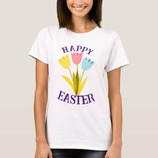  Happy Easter cute Tulip Flowers  T-Shirt (Front)