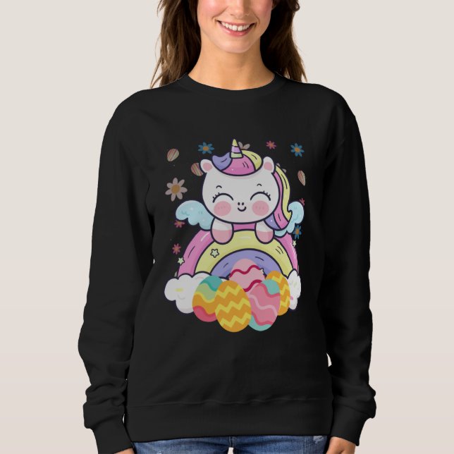 Happy Easter Cute Unicorn Wearing Bunny Ears Easte Sweatshirt (Front)