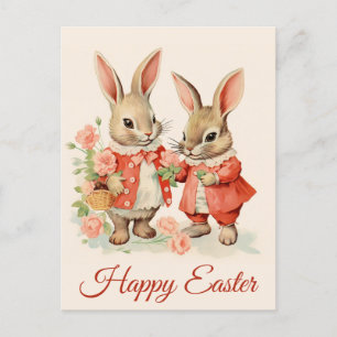 Happy Easter Cute Vintage Bunny Rabbit Postcard