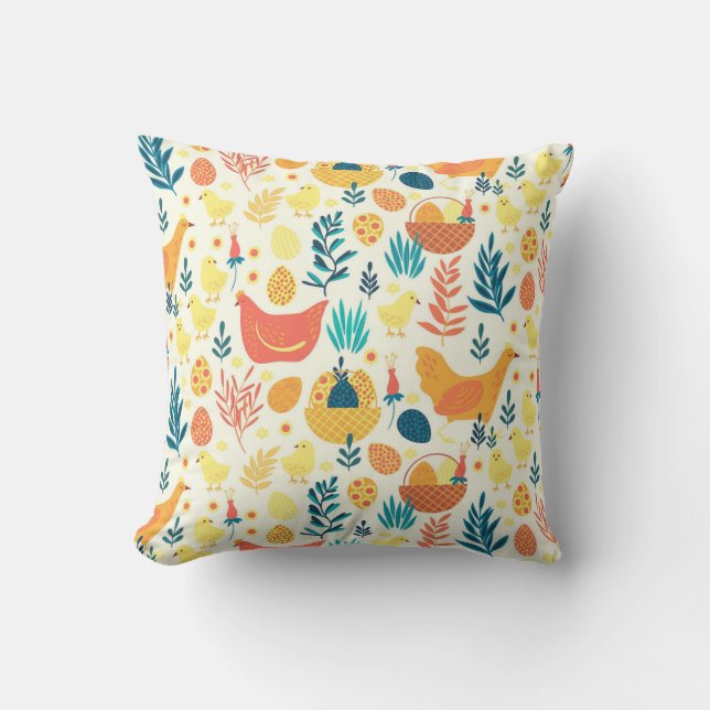 Happy Easter Cute Vintage Chicken Throw Pillow (Front)