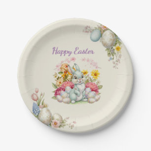 Happy Easter Cute Water Color bunny Paper Plates