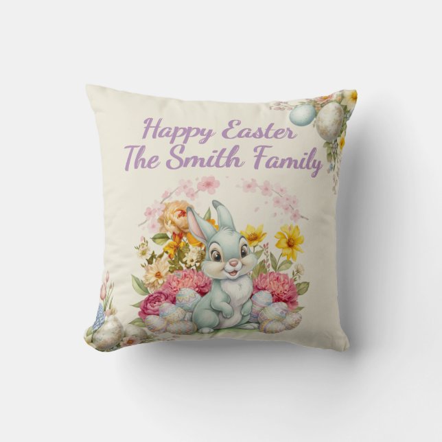 Happy Easter Cute Water Color bunny  Throw Pillow (Front)