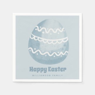 Happy Easter! Cute Watercolor Blue Easter Egg Napkins