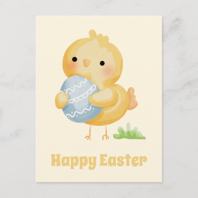 Happy Easter! Cute Watercolor Chick Postcard (Front)