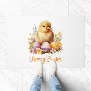 Happy Easter Cute Watercolor Chicken and eggs Doormat