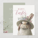Happy Easter Cute Watercolor Floral Bunny Rabbit Card
