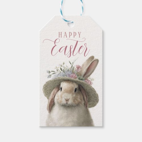 Happy Easter Cute Watercolor Floral Bunny Rabbit Gift Tags