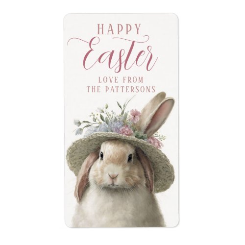 Happy Easter Cute Watercolor Floral Bunny Rabbit Label
