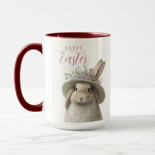 Happy Easter Cute Watercolor Floral Bunny Rabbit Mug