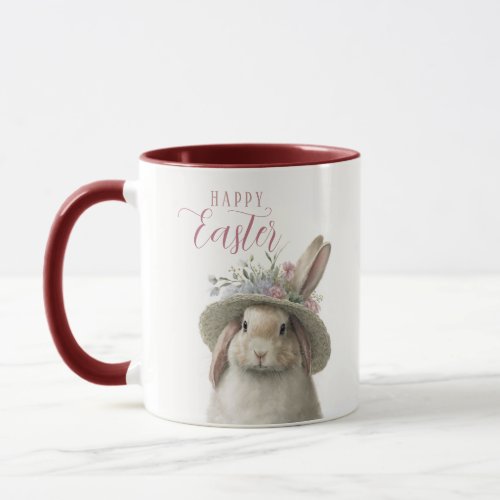 Happy Easter Cute Watercolor Floral Bunny Rabbit Mug