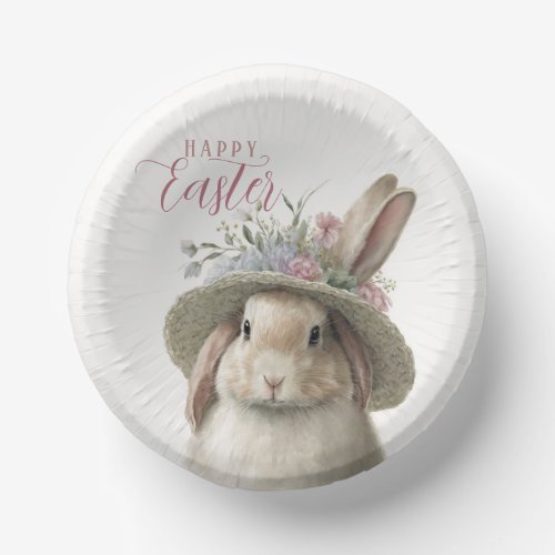 Happy Easter Cute Watercolor Floral Bunny Rabbit  Paper Bowls