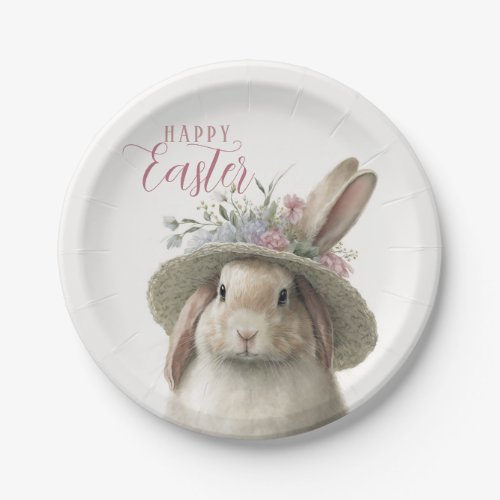 Happy Easter Cute Watercolor Floral Bunny Rabbit  Paper Plates