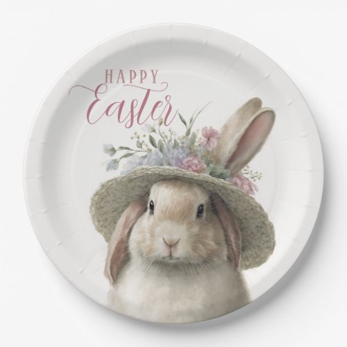 Happy Easter Cute Watercolor Floral Bunny Rabbit  Paper Plates
