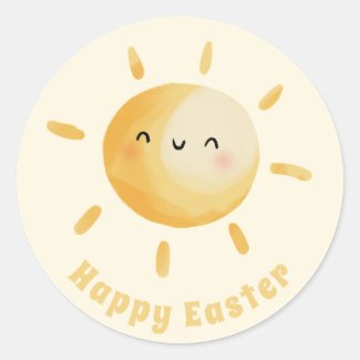 Happy Easter! Cute Watercolor Sun  Classic Round Sticker