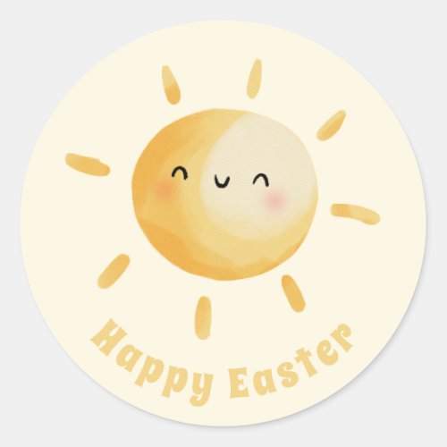 Happy Easter Cute Watercolor Sun  Classic Round Sticker