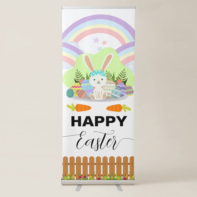 Happy Easter Cute Welcome Backdrop Retractable Banner (Front)