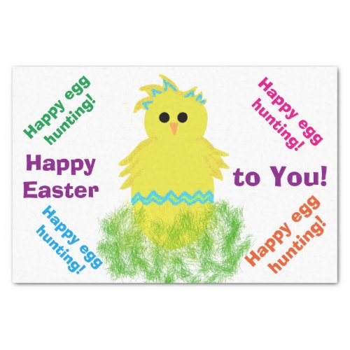 Happy Easter Cute Yellow Blue Chick Greeting Tissue Paper