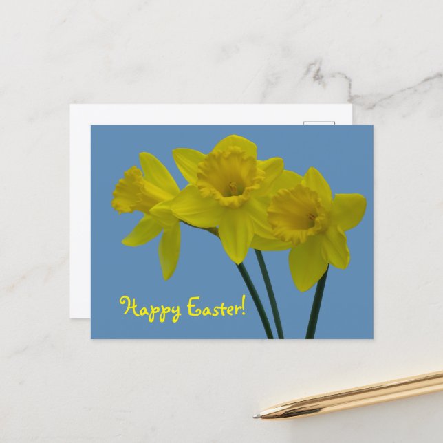 "Happy Easter" Daffodil Postcard (Front/Back In Situ)