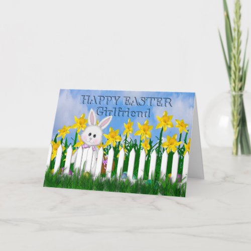 HAPPY EASTER _ DAFFODILS AND BUNNY _ GIRLFRIEND HOLIDAY CARD