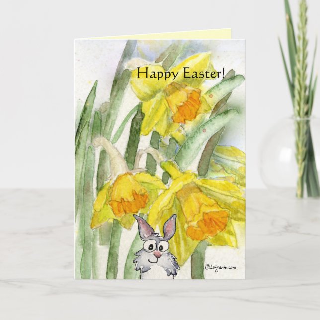 Happy Easter Daffodils Rabbit Card (Front)
