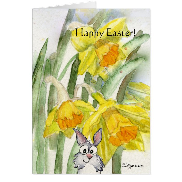 Happy Easter Daffodils Rabbit Card