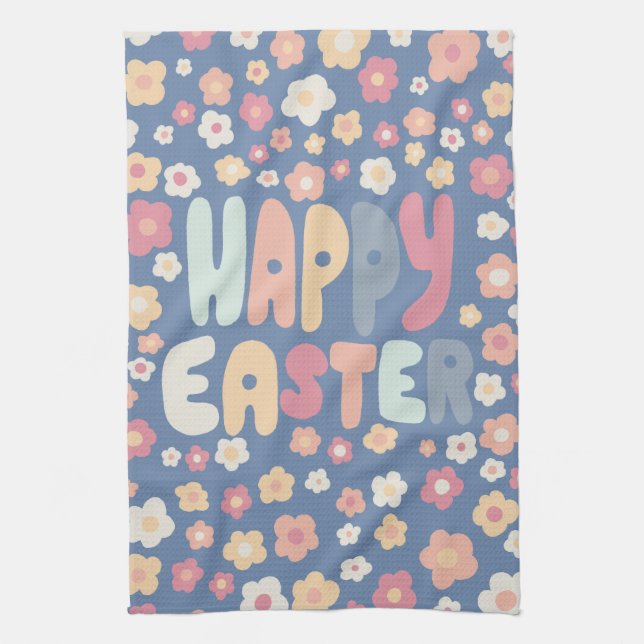 HAPPY EASTER Daisies Floral Cheerful Unique Spring Kitchen Towel (Vertical)