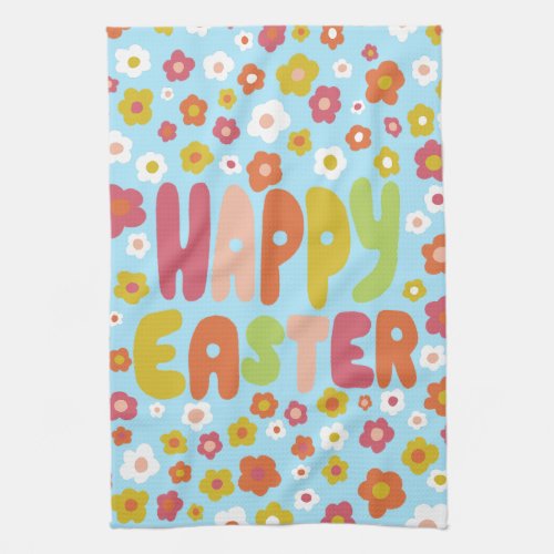 HAPPY EASTER Daisies Floral Cheerful Unique Spring Kitchen Towel