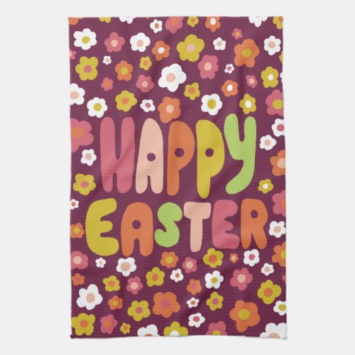 HAPPY EASTER Daisies Floral Cheerful Unique Spring Kitchen Towel