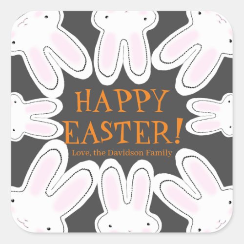 Happy Easter dark hole custom text cute bunnies Square Sticker