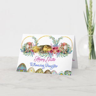Happy Easter Daughter Floral Wreath Egg Watercolor Holiday Card