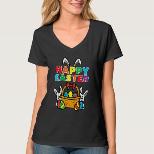 Happy Easter Day 2022 Bunny Eggs Basket Cute Rabbi T_Shirt